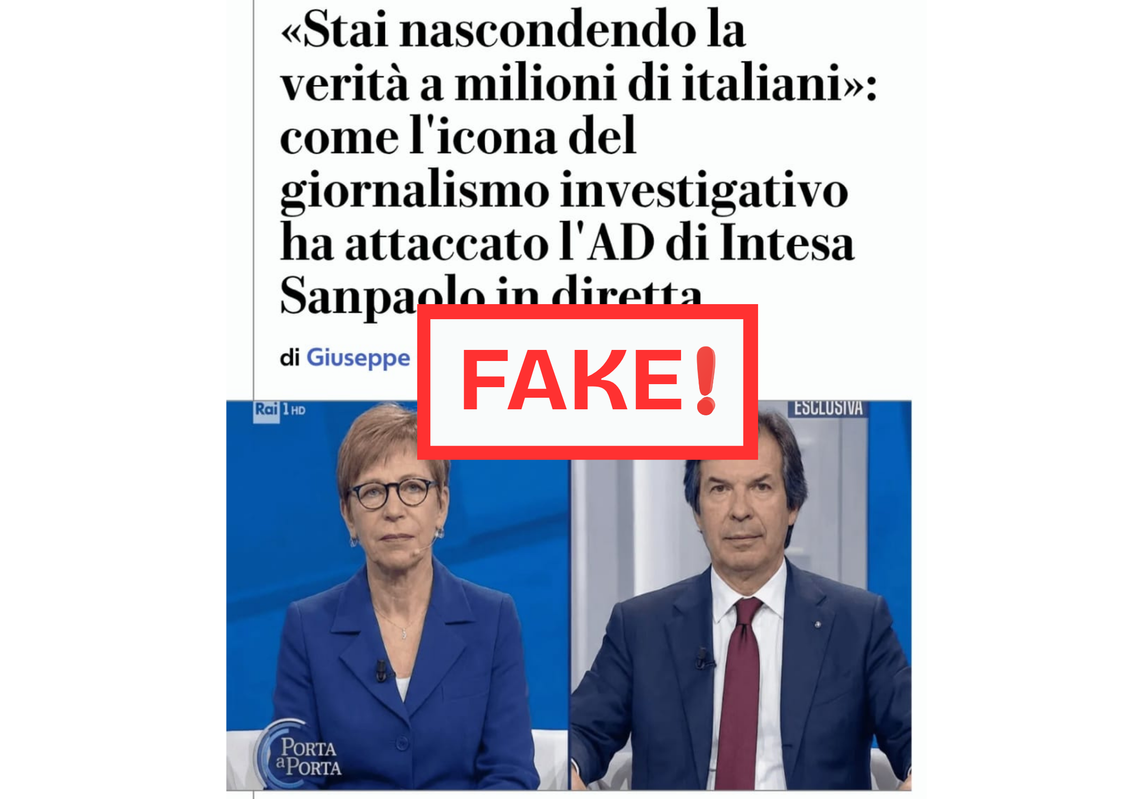 Articolo con immagine deepfake di Milena Gabanelli a Porta a Porta
