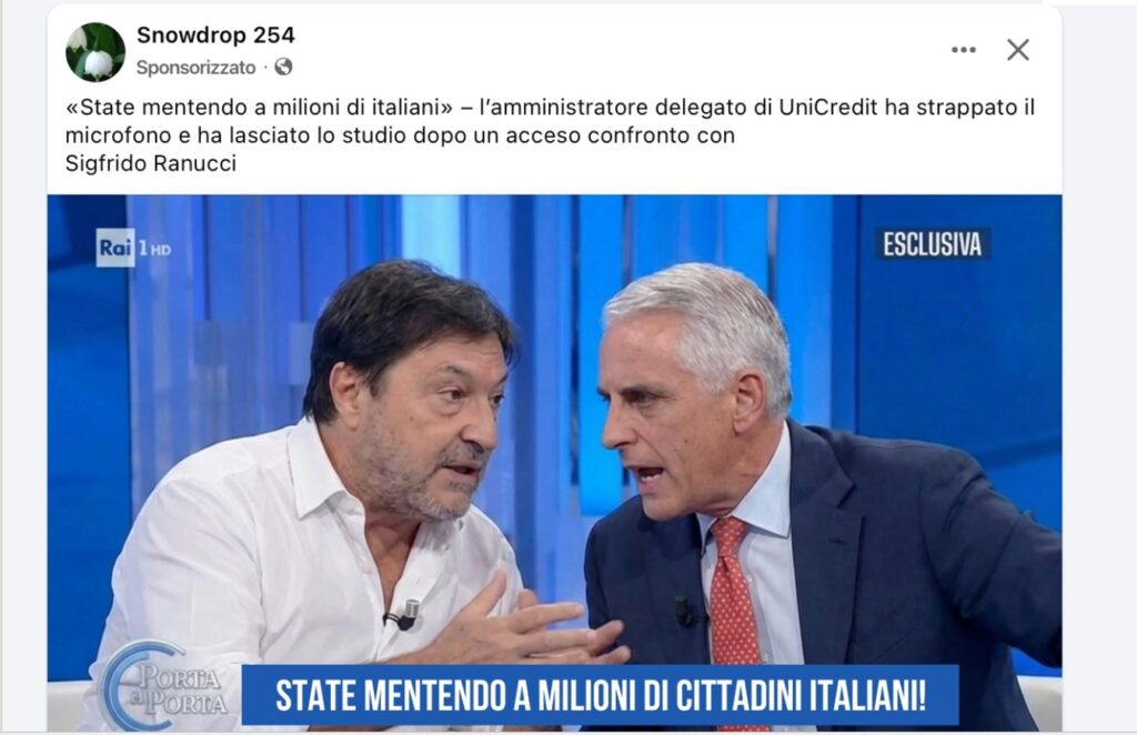 Immagine deep fake gnerata con IA raffigurante il giornalista Sigrido Ranucci e l'ad di Unicredit Andrea Orcel.
